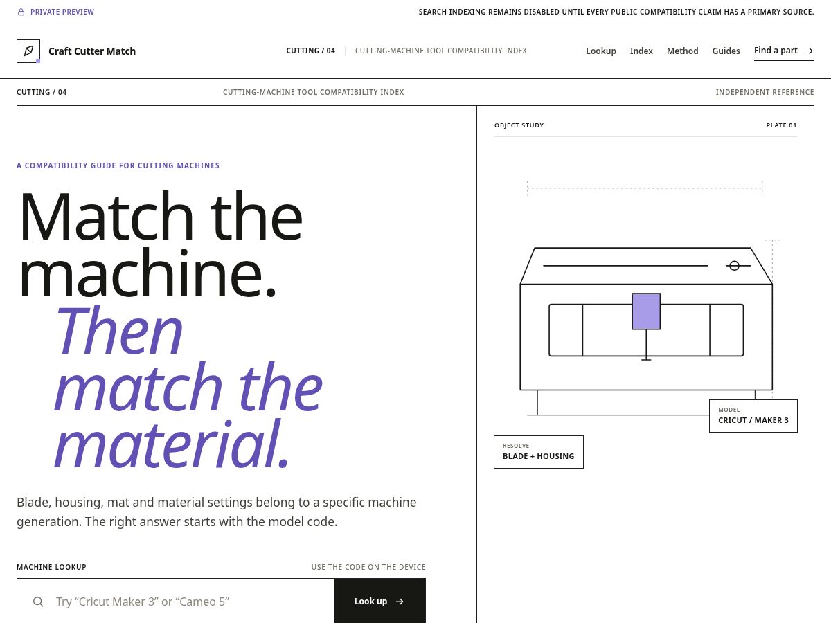 Landing-page snapshot of craftcuttermatch.com