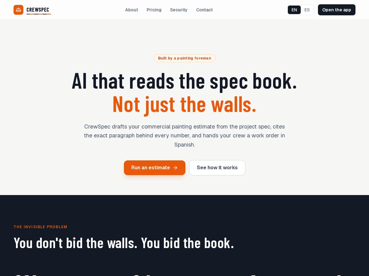 Landing-page snapshot of crewspec.app
