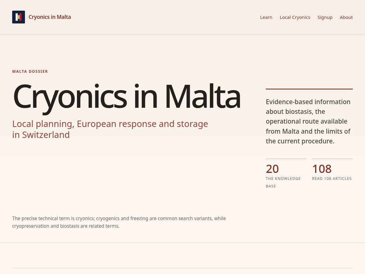 Landing-page snapshot of cryonicsinmalta.com