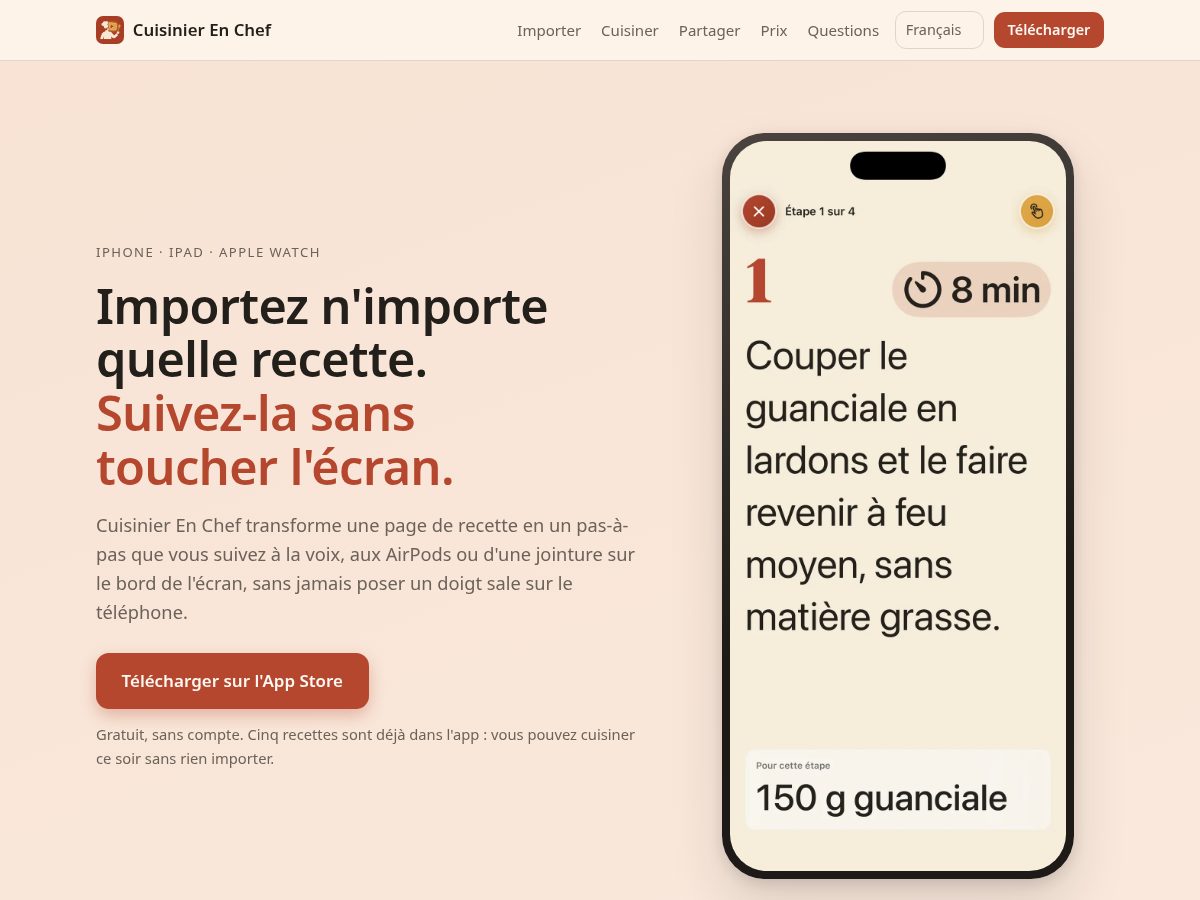 Landing-page snapshot of cuisinier.app