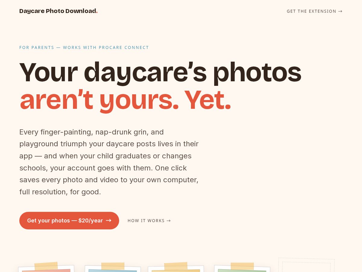Landing-page snapshot of daycarephotodownload.com
