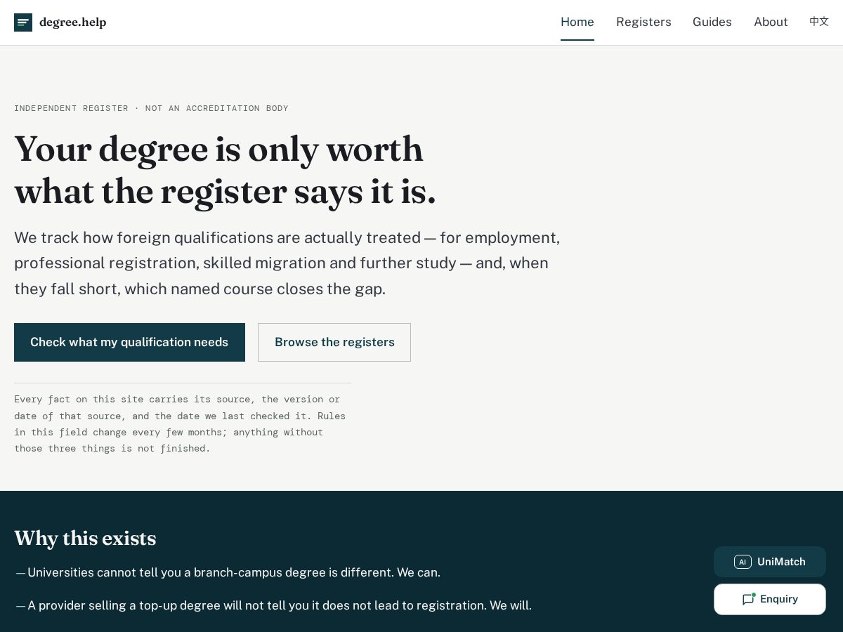 Landing-page snapshot of degree.help