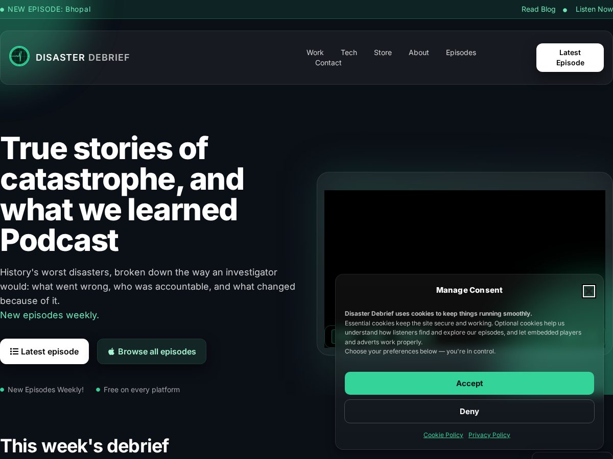 Landing-page snapshot of disasterdebrief.com