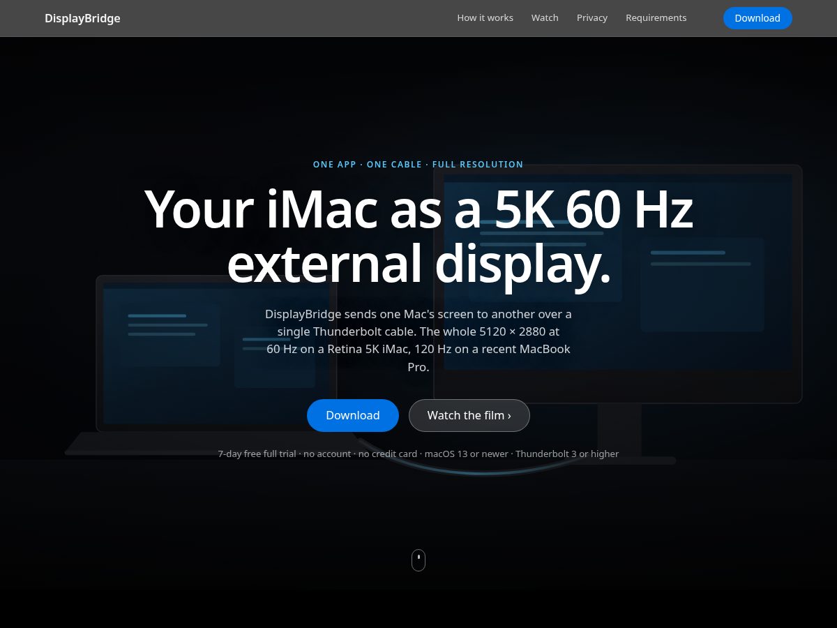 Landing-page snapshot of displaybridge.app