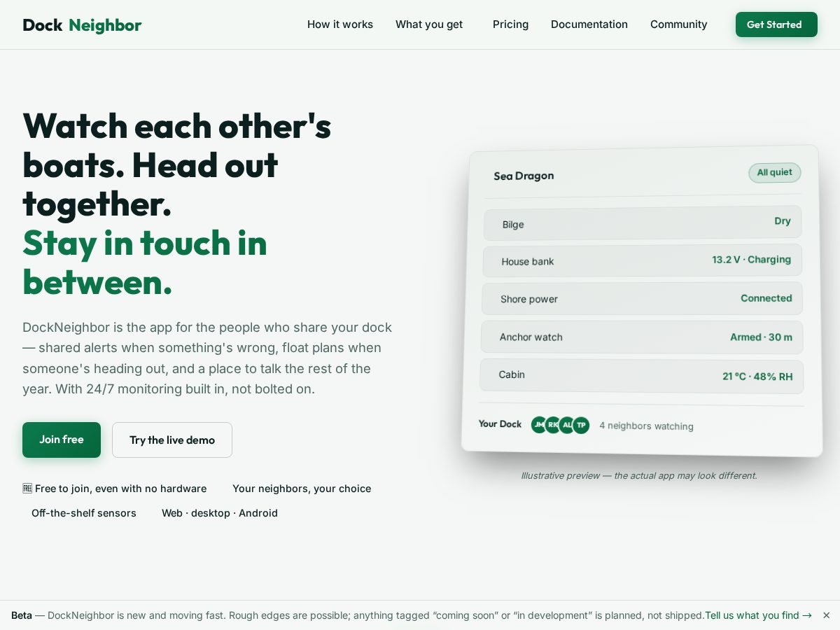 Landing-page snapshot of dockneighbor.com