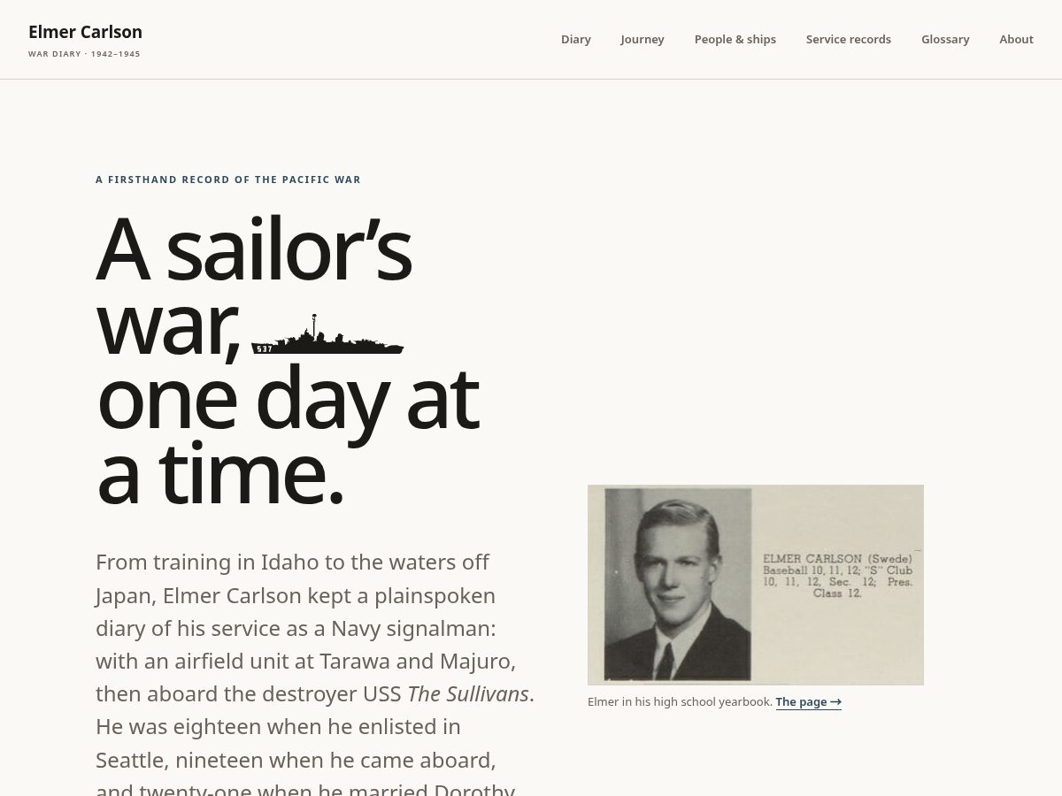 Landing-page snapshot of elmersdiary.com
