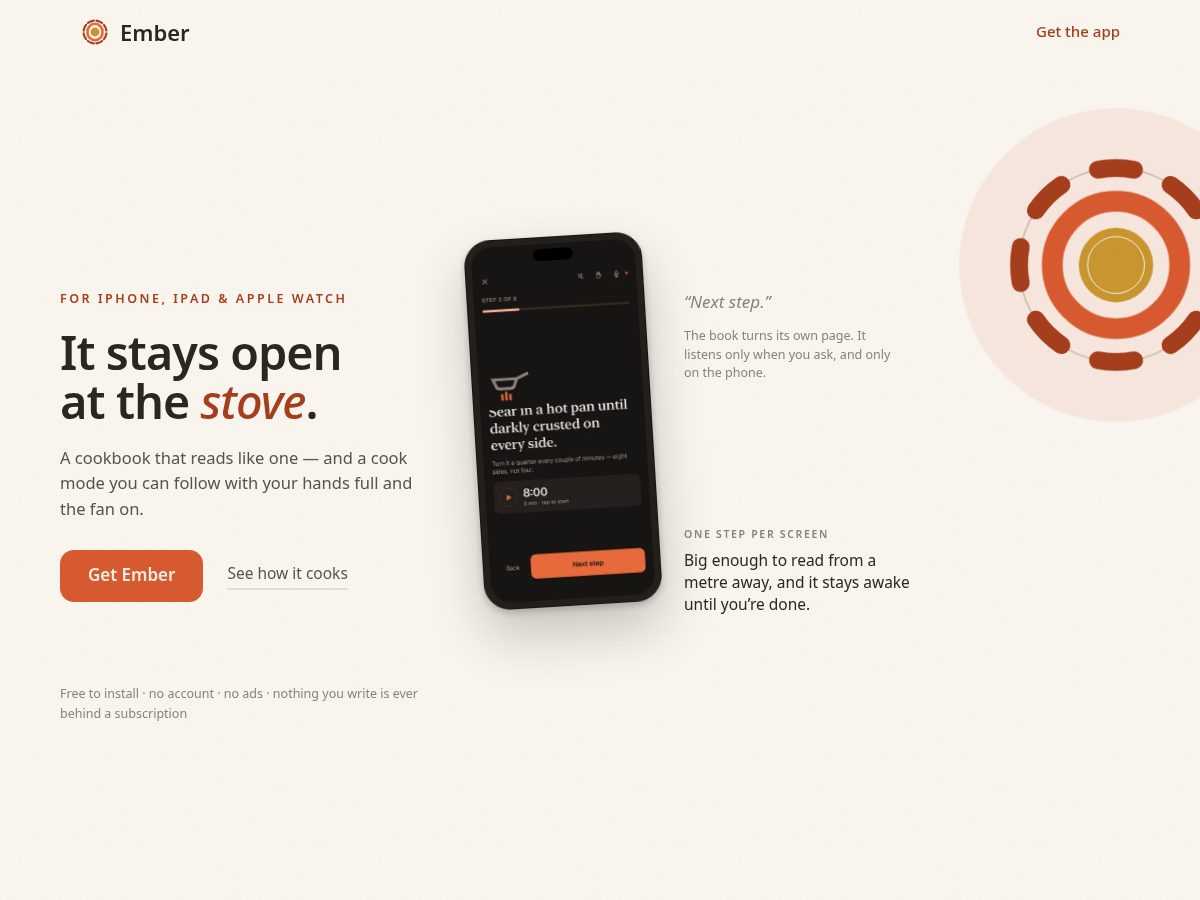Landing-page snapshot of emberrecipes.app
