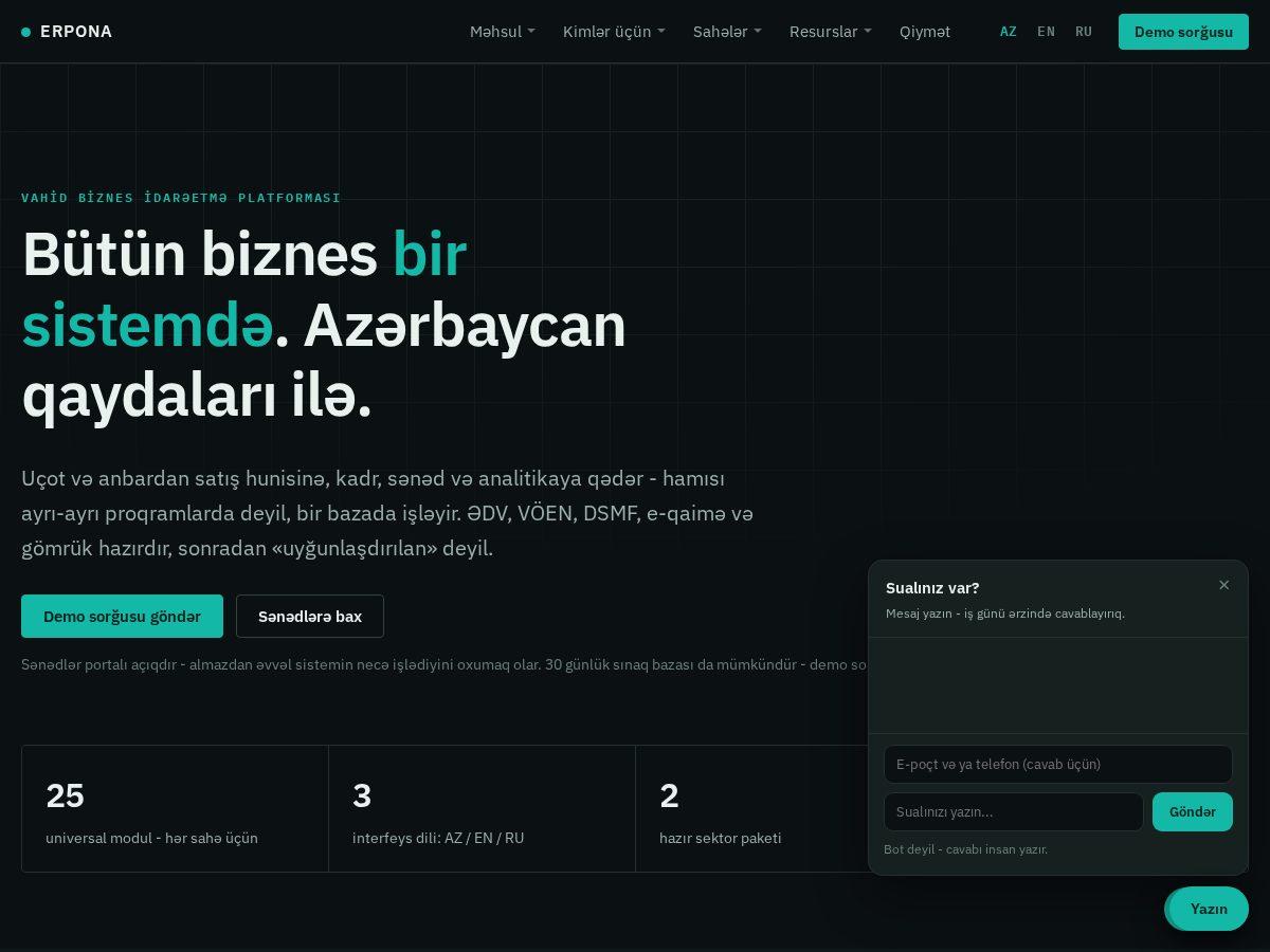 Landing-page snapshot of erpona.app