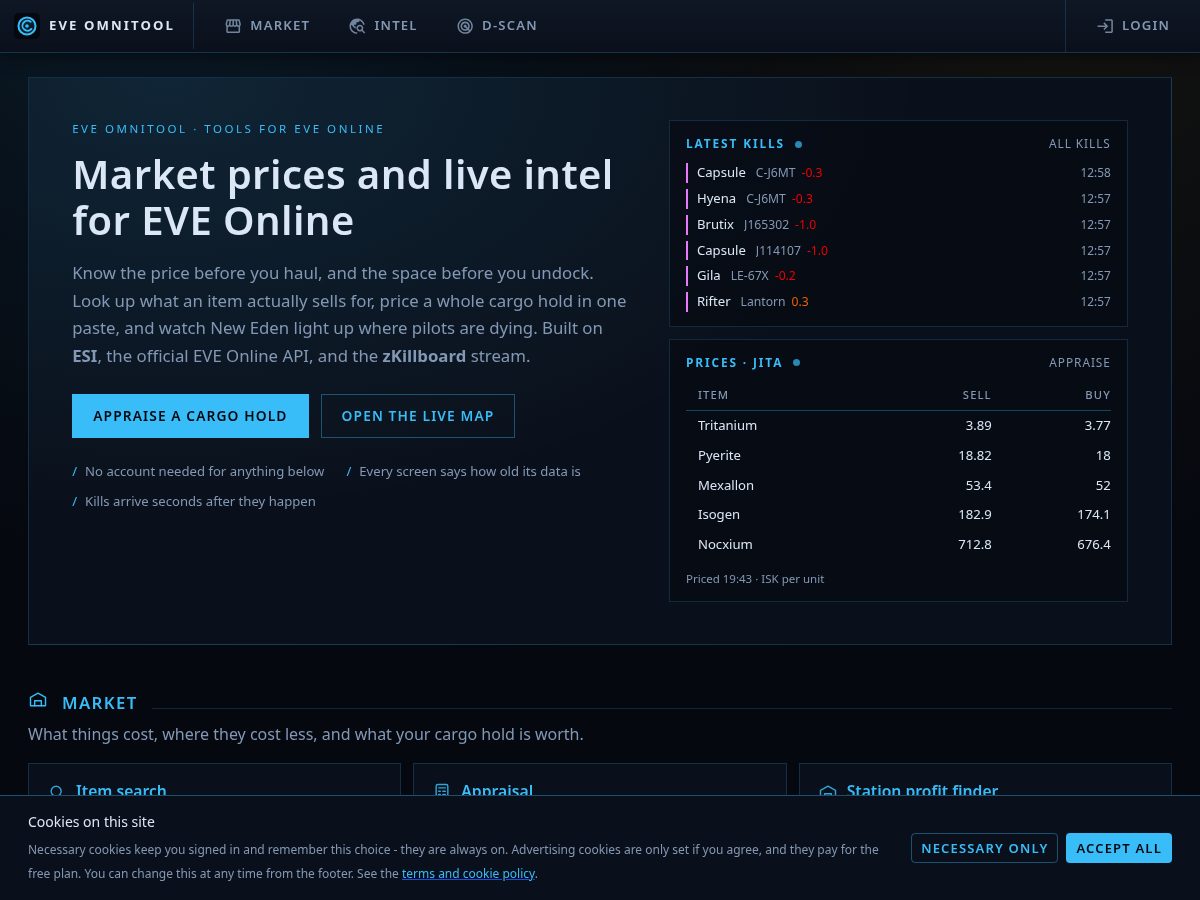 Landing-page snapshot of eve-omnitool.com