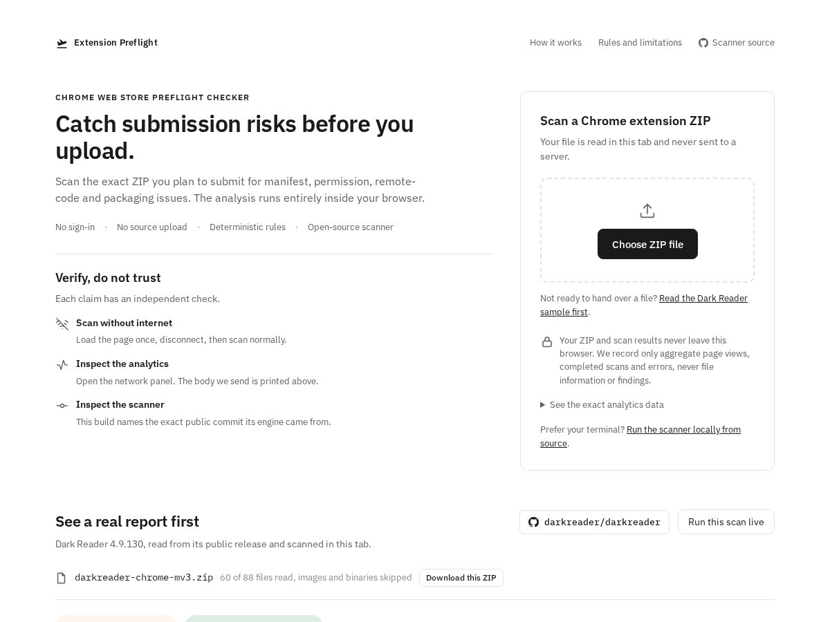 Landing-page snapshot of extensionpreflight.com