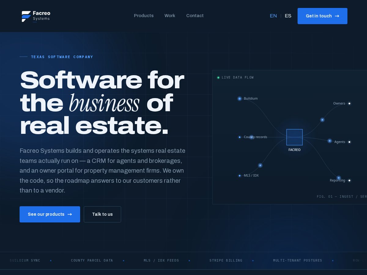Landing-page snapshot of facreosystems.com