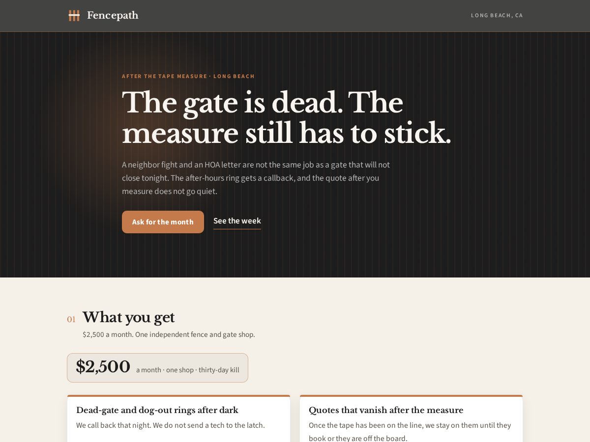 Landing-page snapshot of fencepath.com