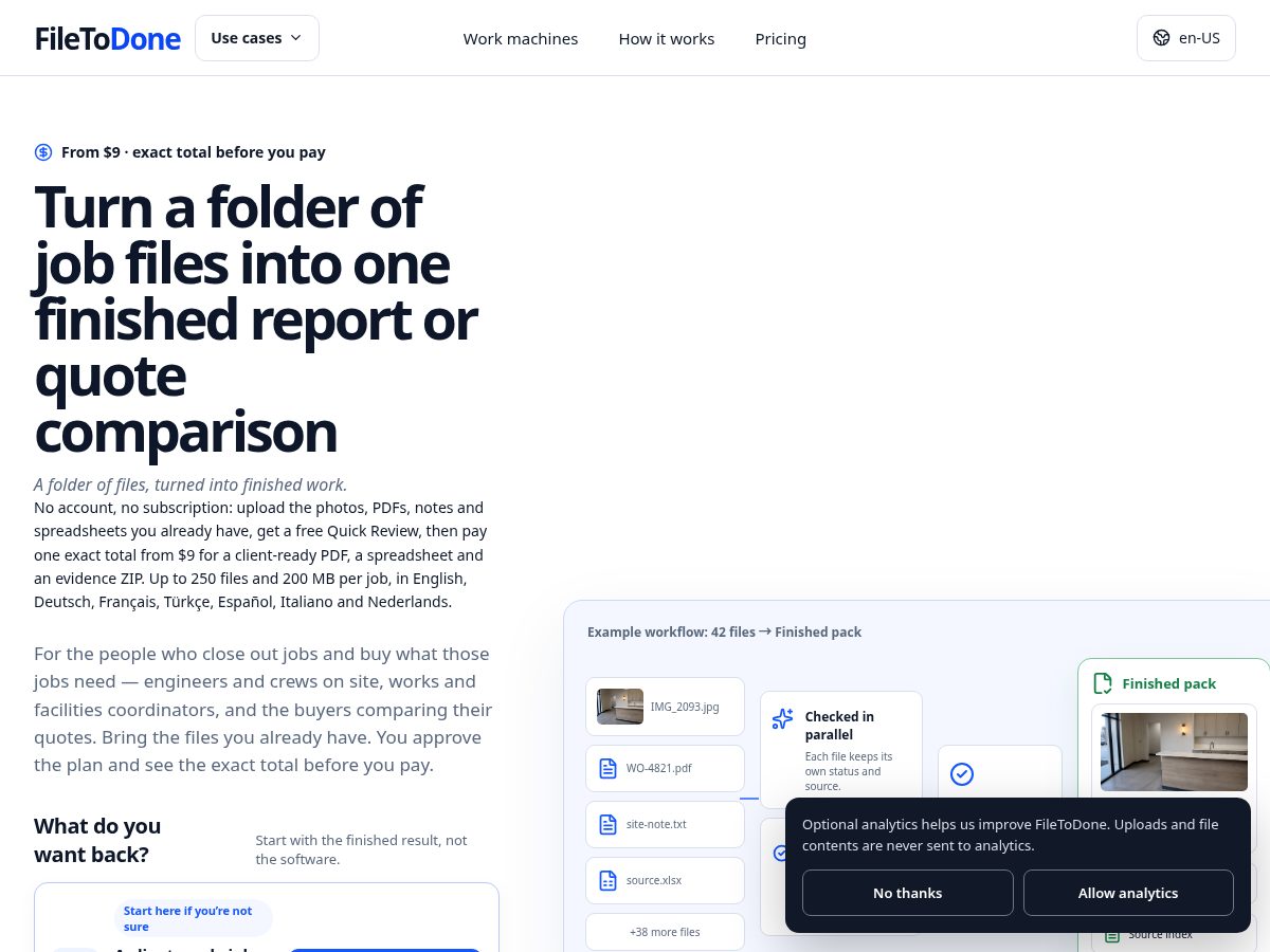 Landing-page snapshot of filetodone.com