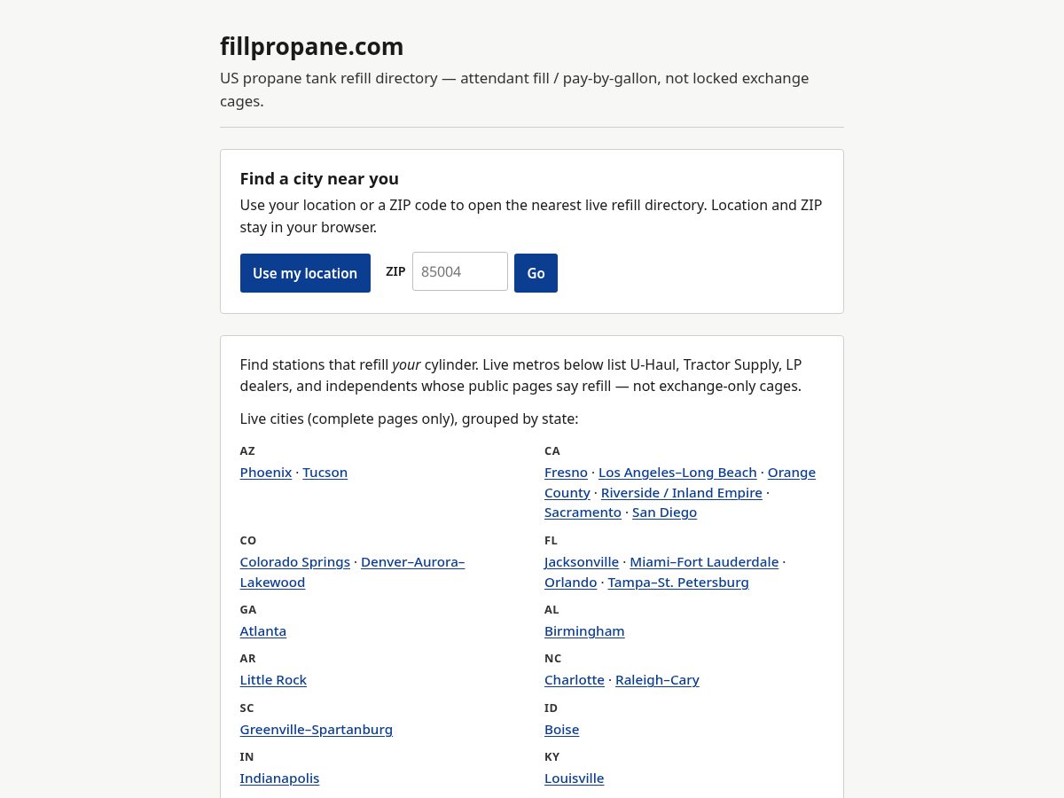 Landing-page snapshot of fillpropane.com