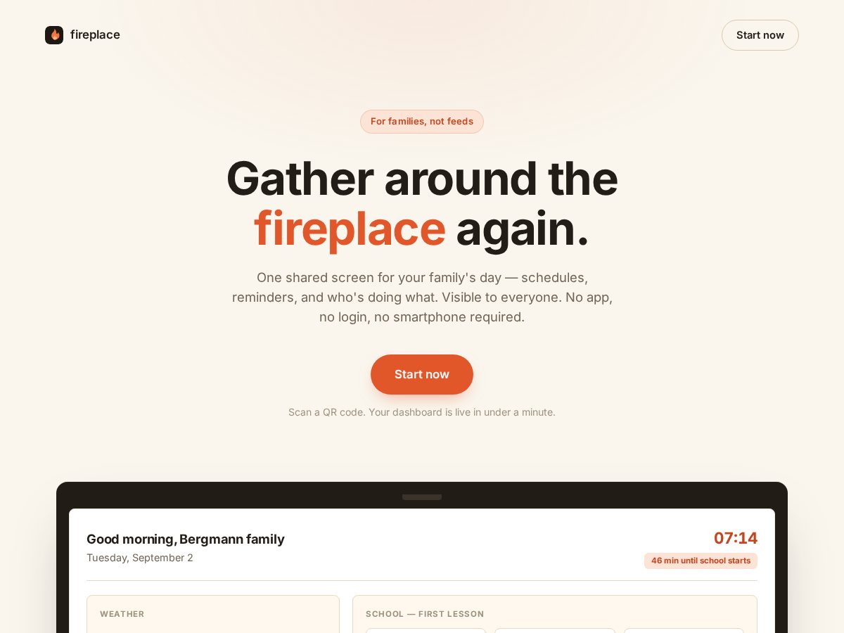 Landing-page snapshot of fireplace.family
