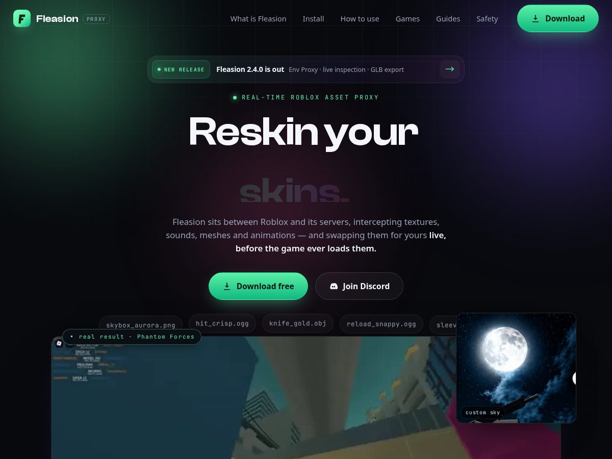 Landing-page snapshot of fleasion.com