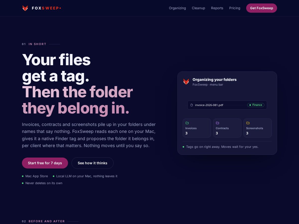 Landing-page snapshot of foxsweep.com
