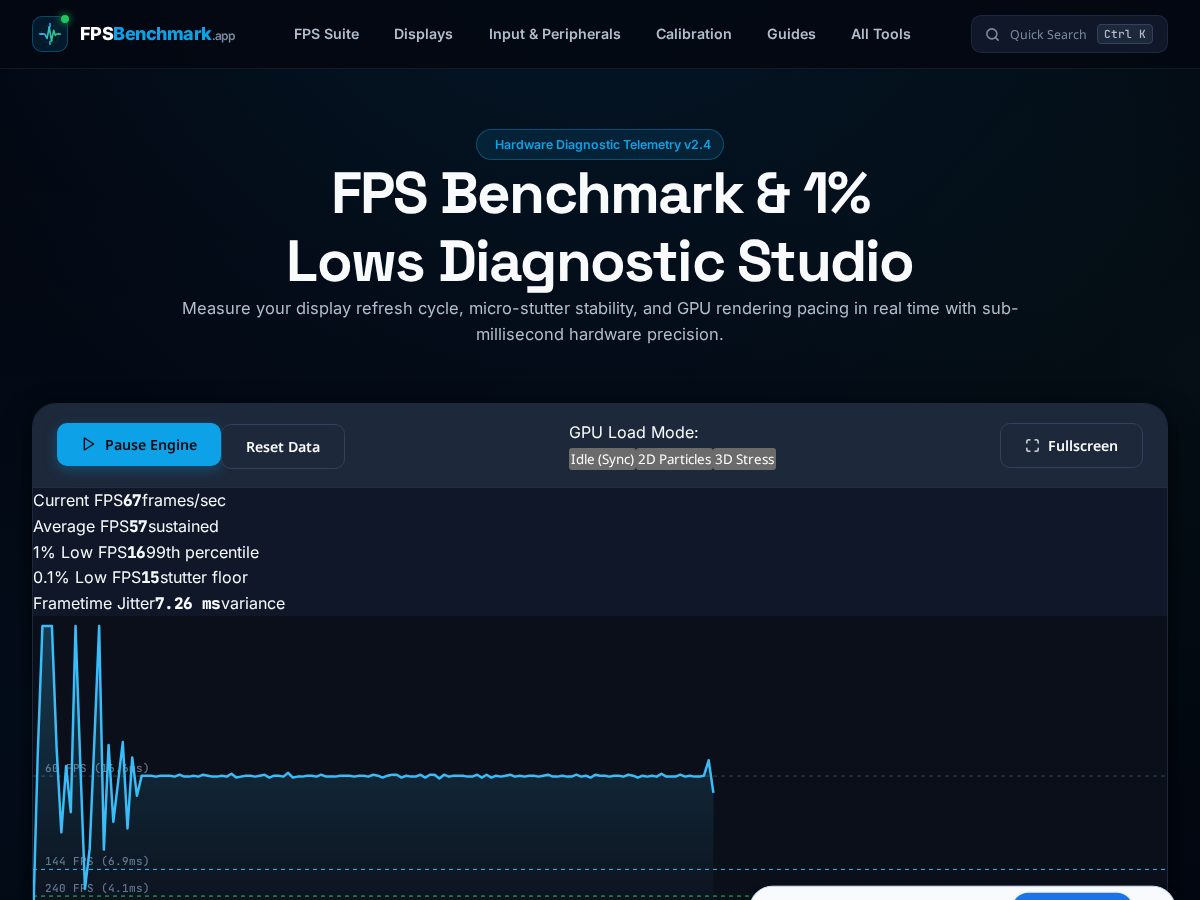 Landing-page snapshot of fpsbenchmark.app