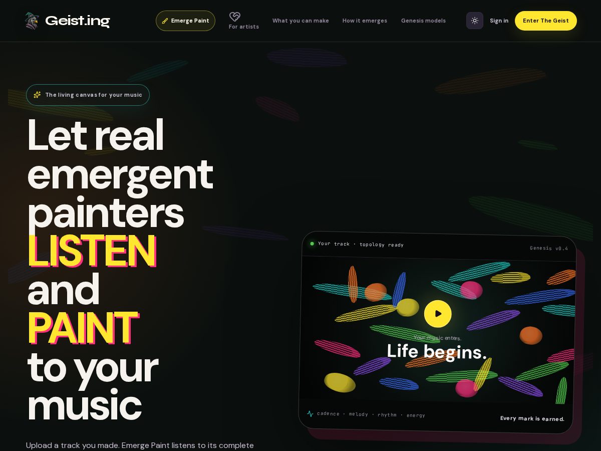 Landing-page snapshot of geist.ing
