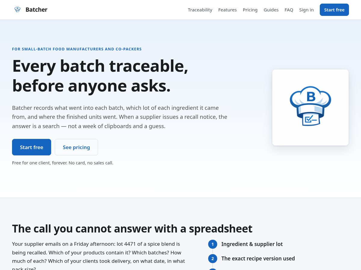 Landing-page snapshot of getbatcher.com
