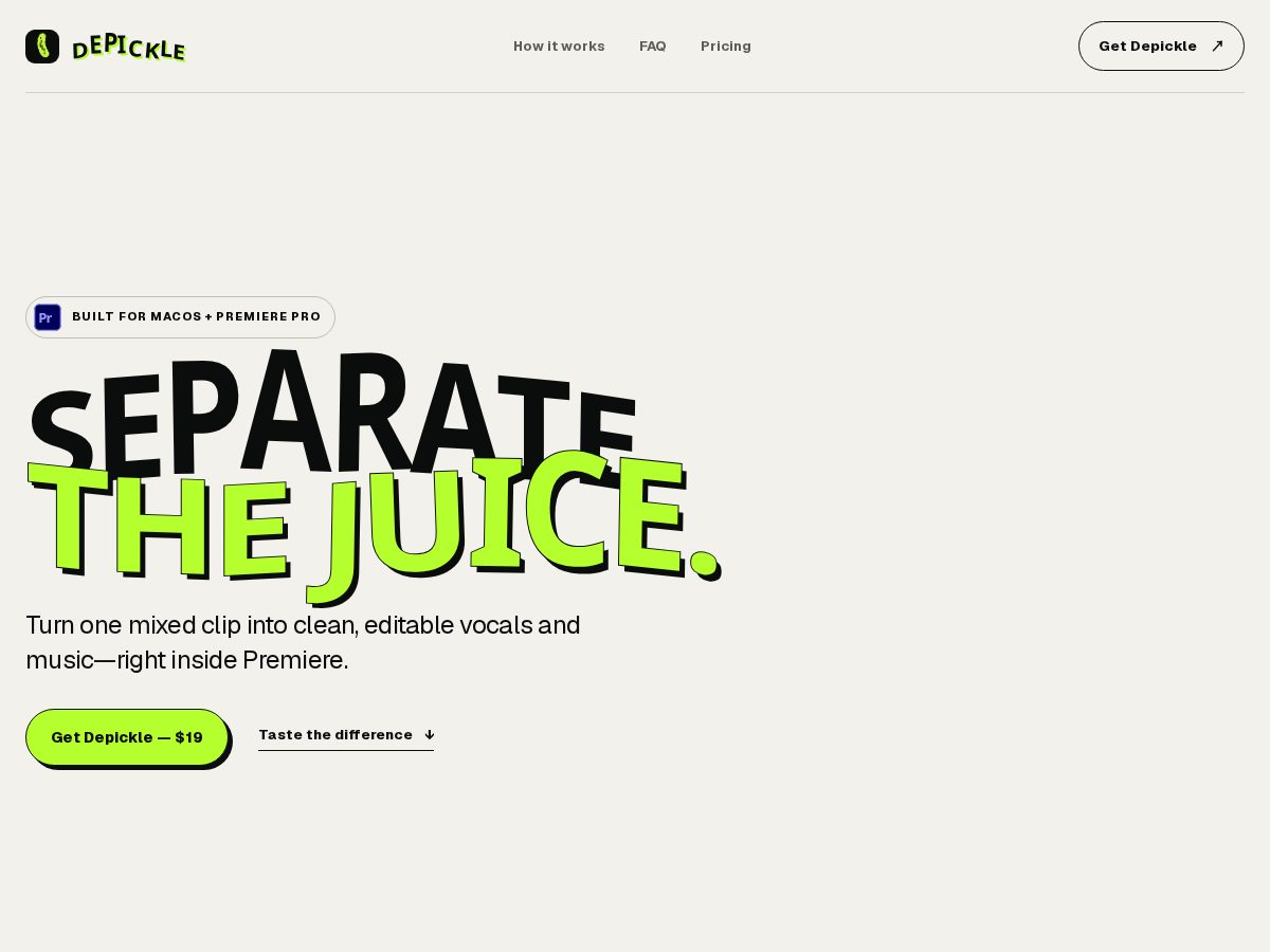 Landing-page snapshot of getdepickle.com