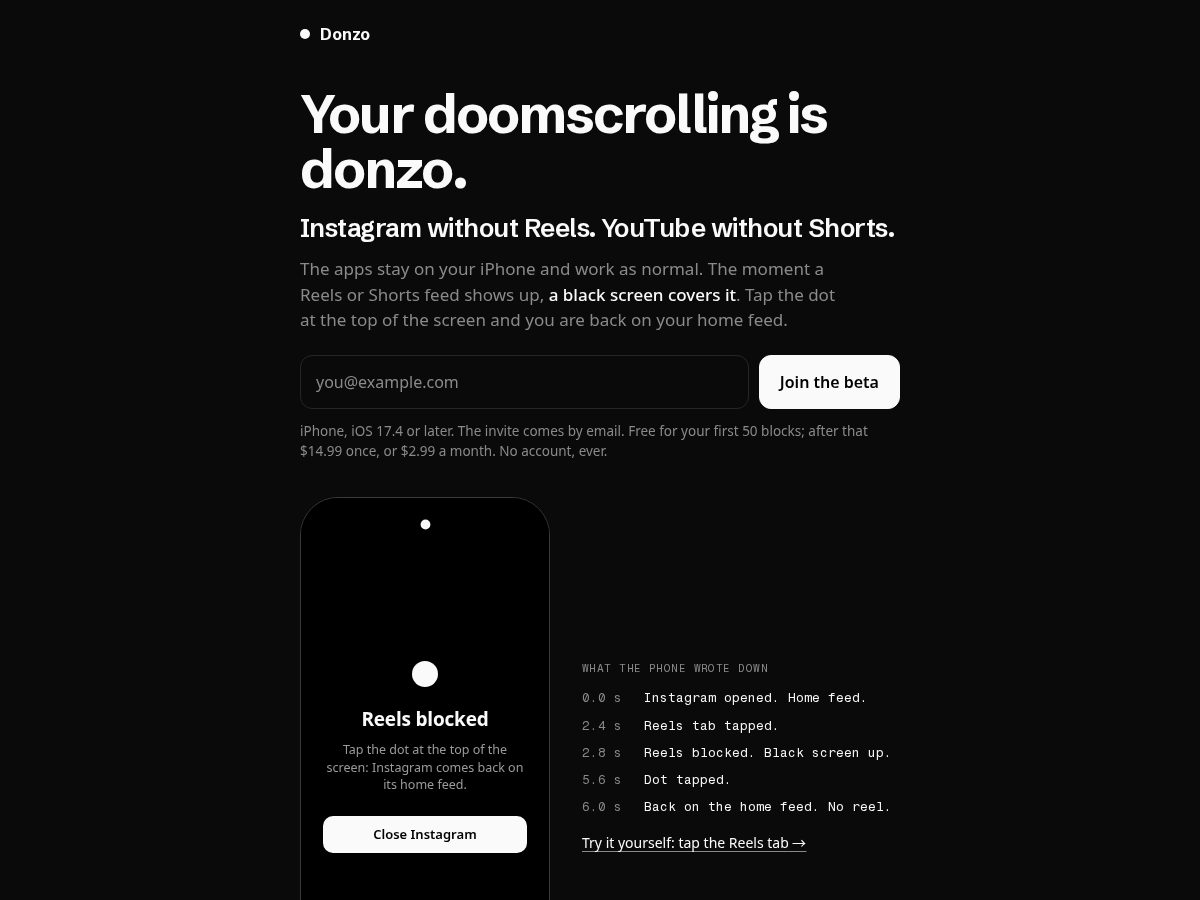 Landing-page snapshot of getdonzo.com