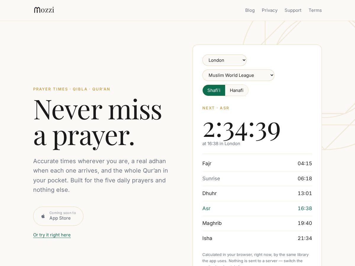 Landing-page snapshot of getmozzi.com