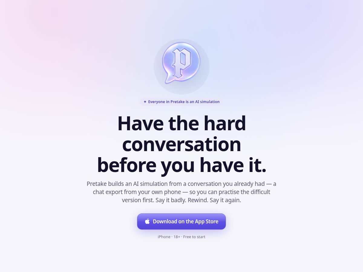 Landing-page snapshot of getpretake.com