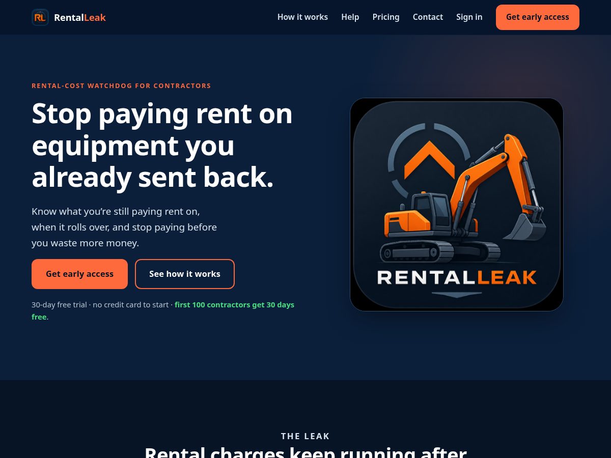 Landing-page snapshot of getrentalleak.com
