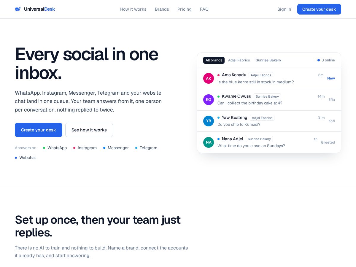 Landing-page snapshot of getuniversaldesk.com