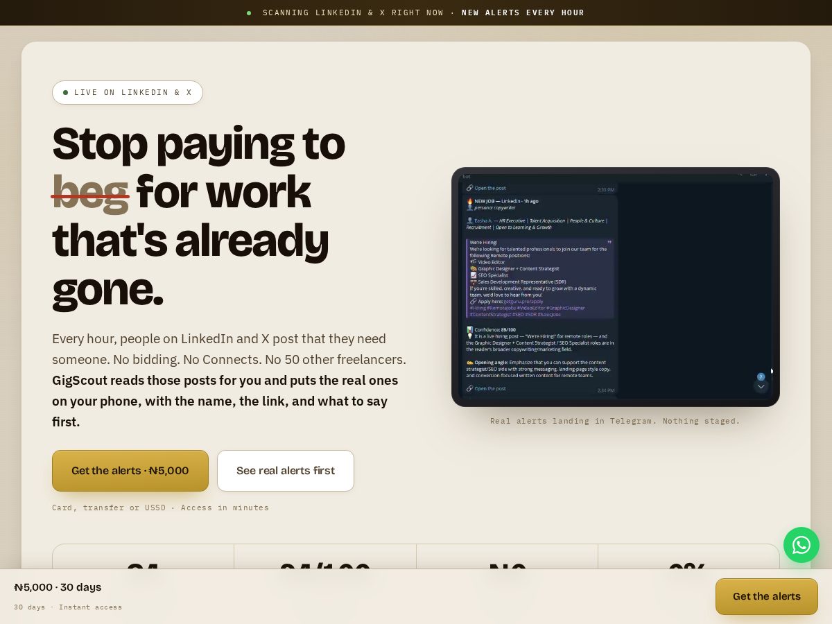 Landing-page snapshot of gigscout.online