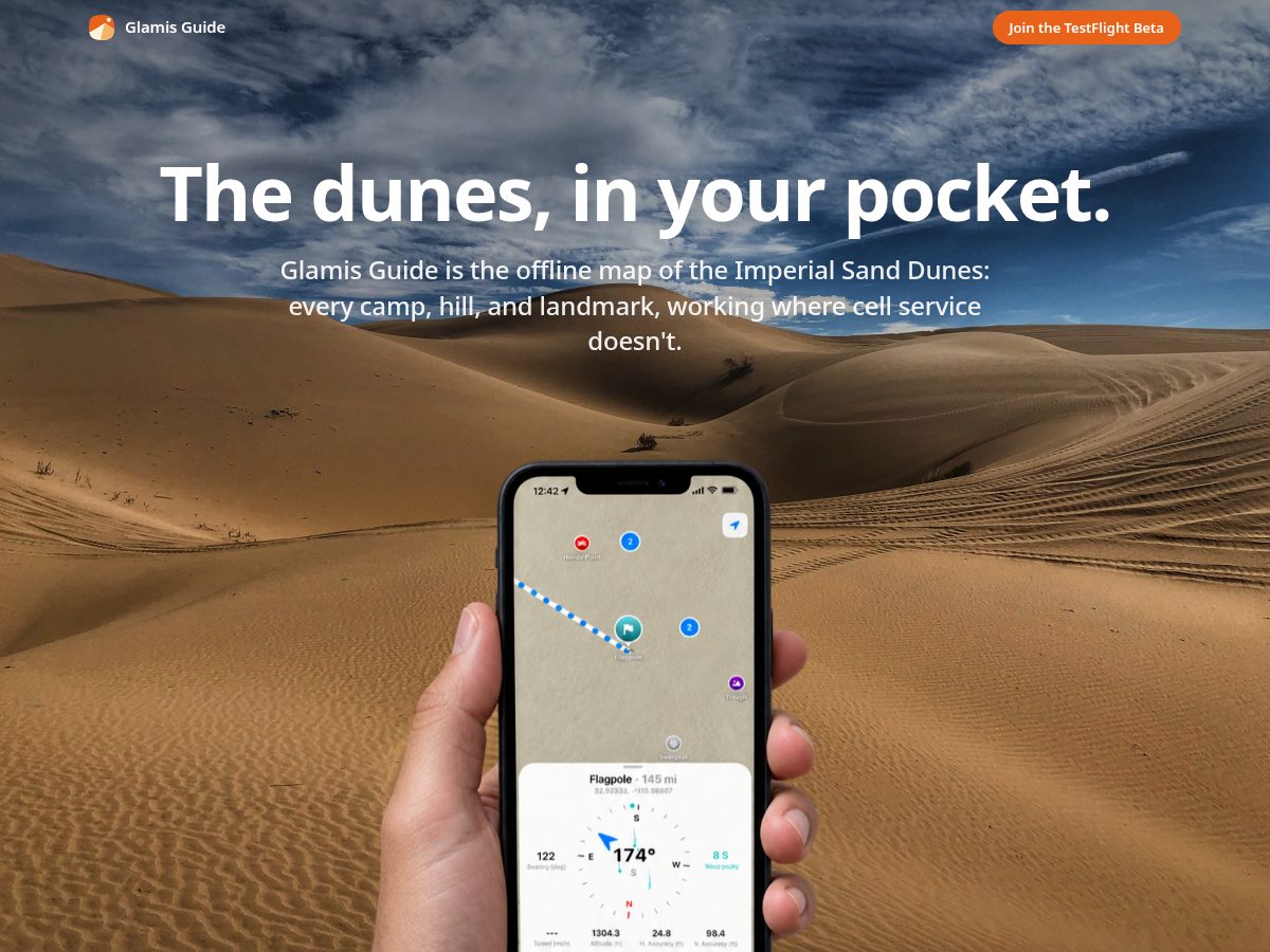 Landing-page snapshot of glamisguide.app