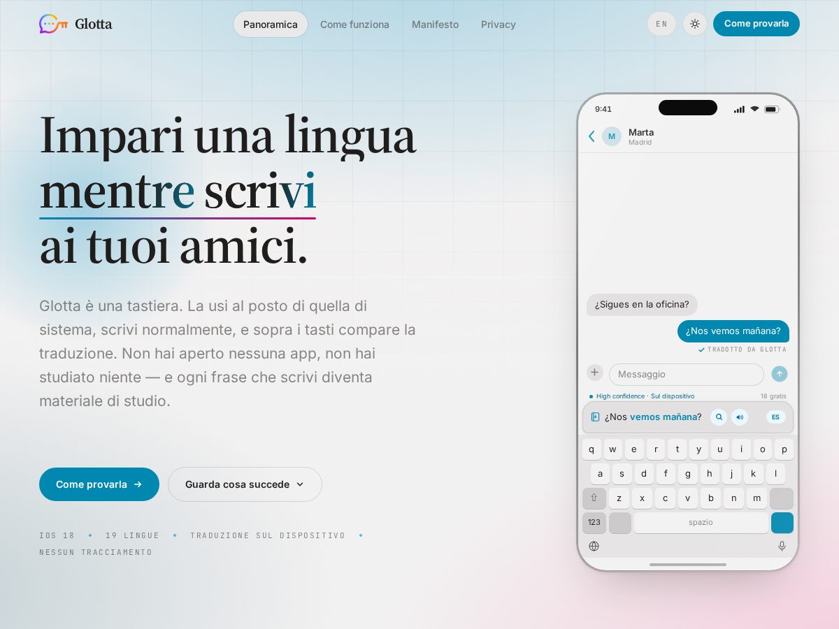 Landing-page snapshot of glotta.app