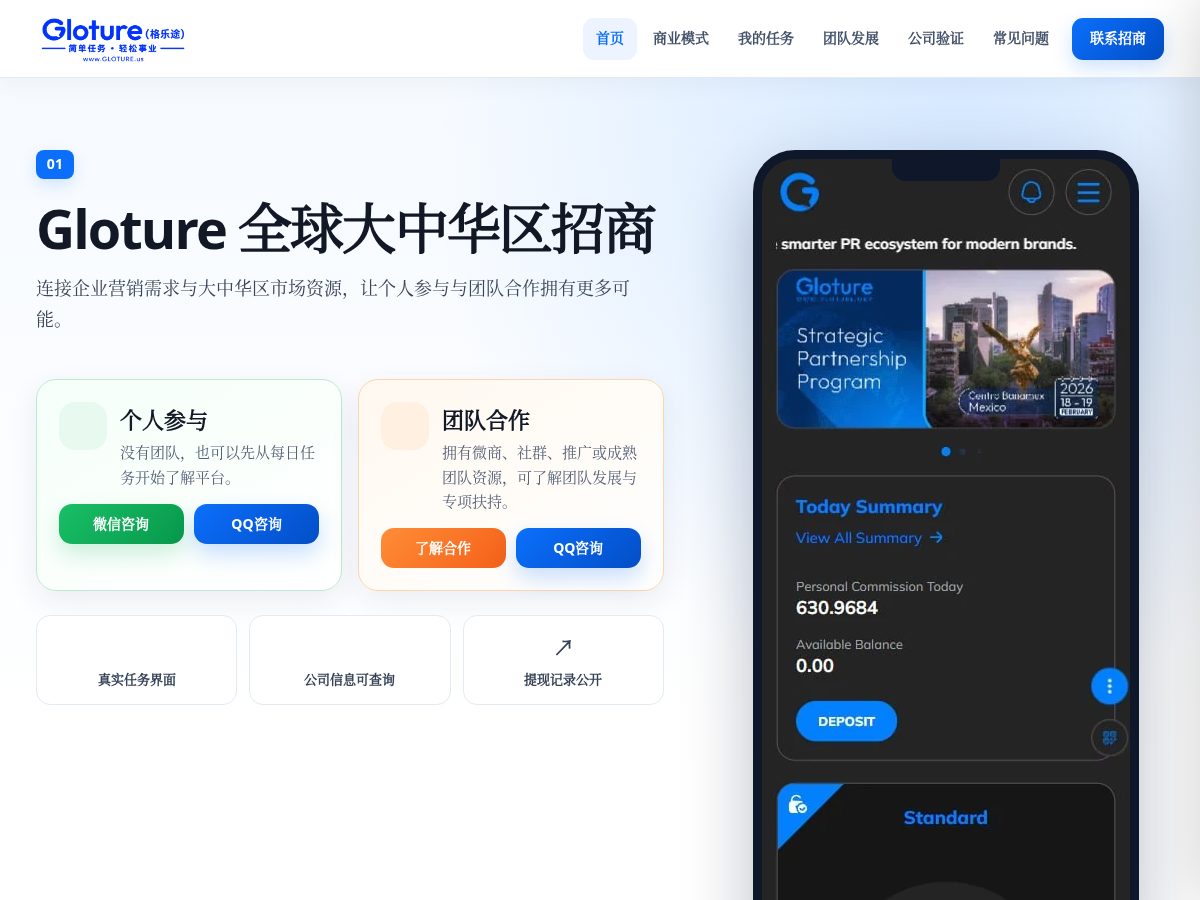 Landing-page snapshot of gloture-china.com