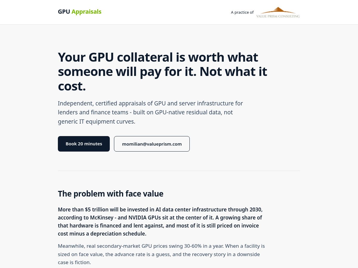 Landing-page snapshot of gpuappraisal.com