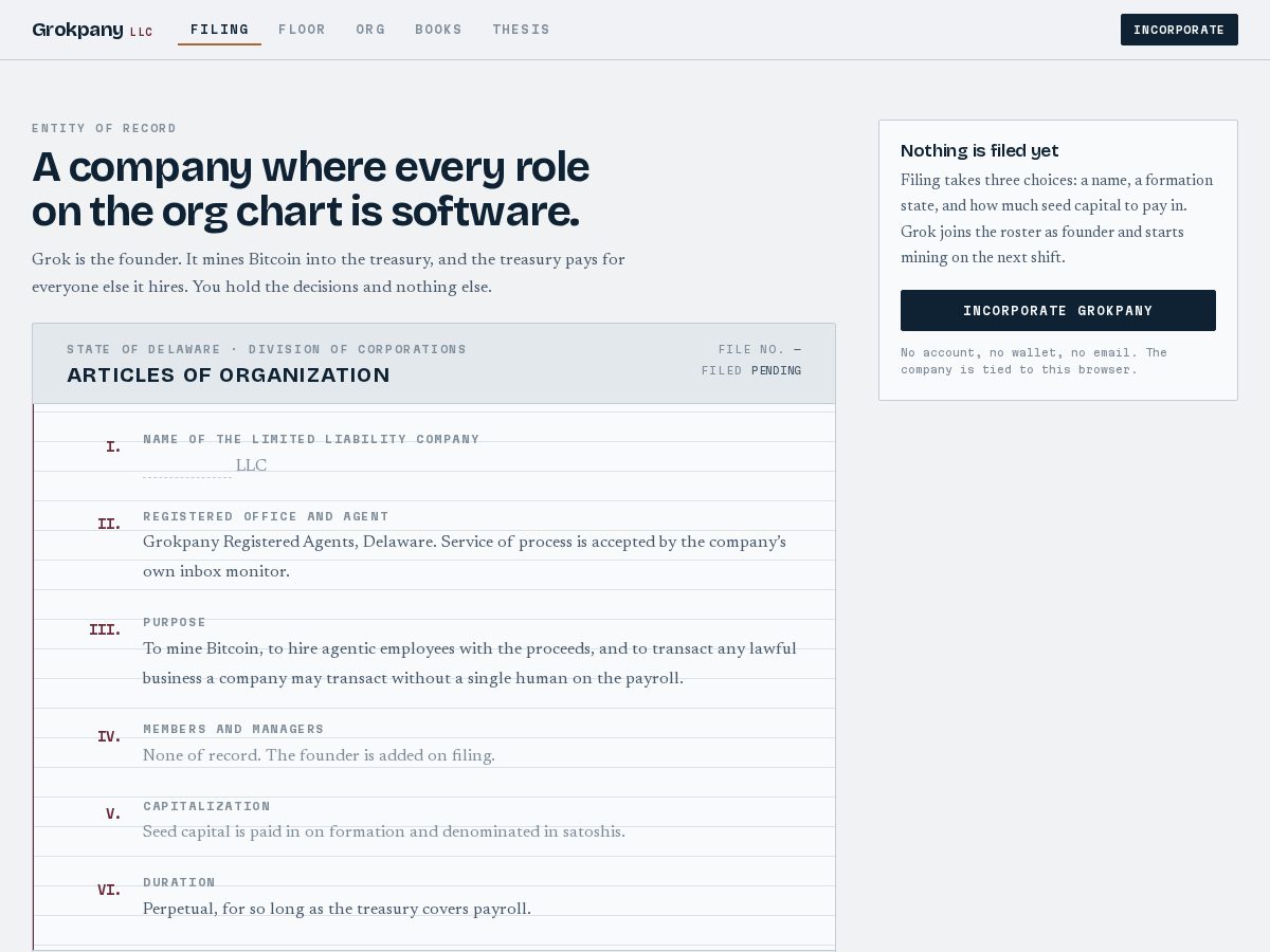 Landing-page snapshot of grokpany.com