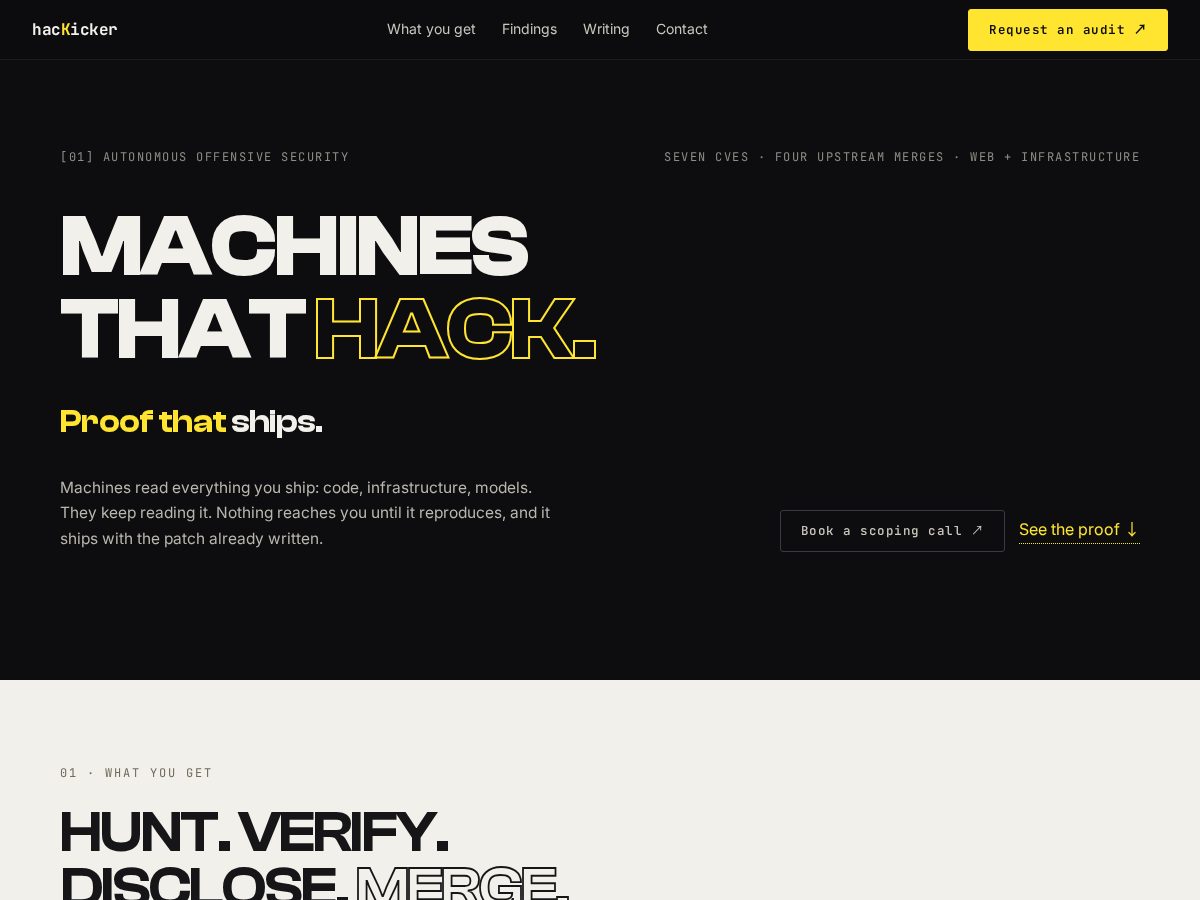 Landing-page snapshot of hackicker.com