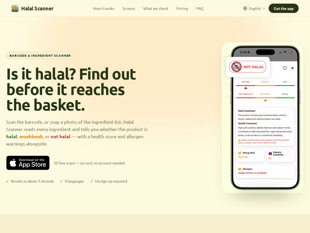 Landing-page snapshot of halalscanner.org