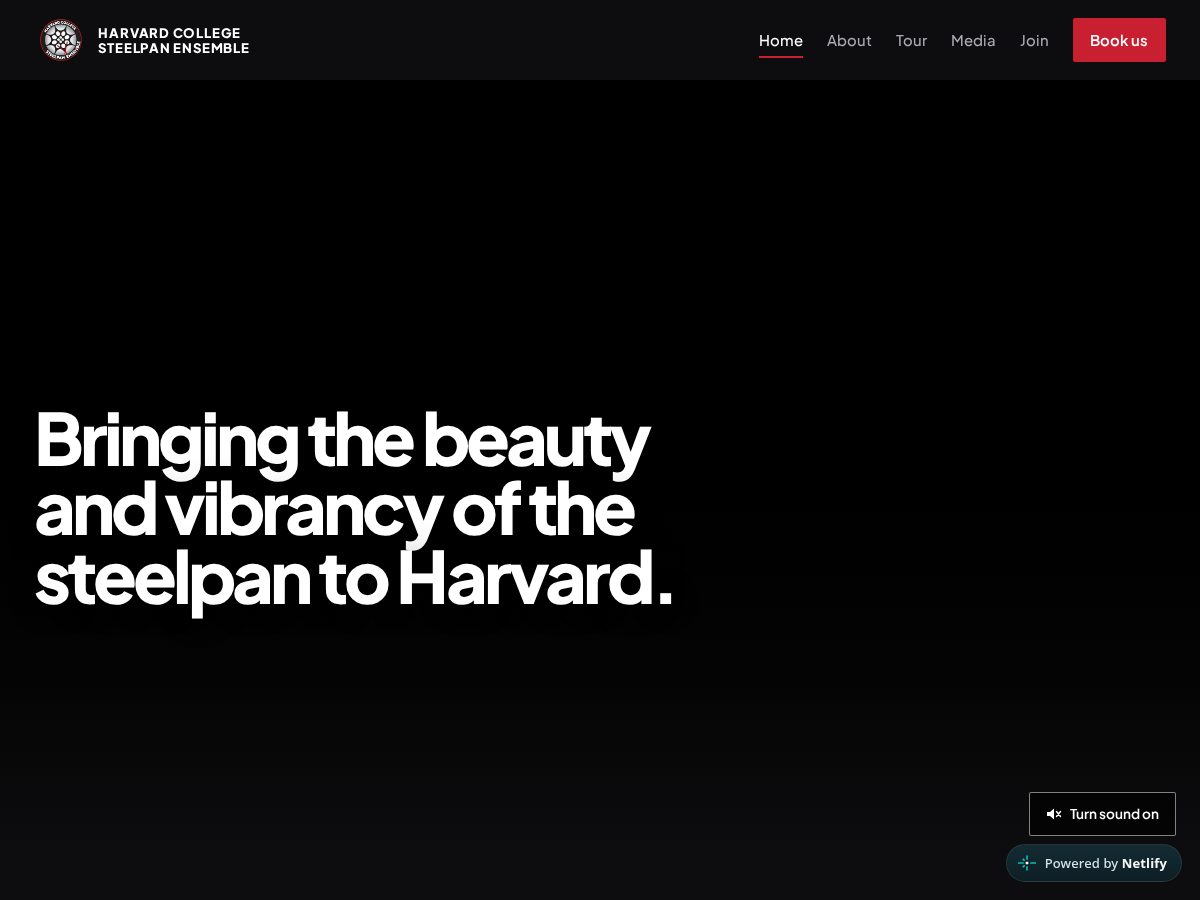 Landing-page snapshot of harvardcollegesteelpan.com