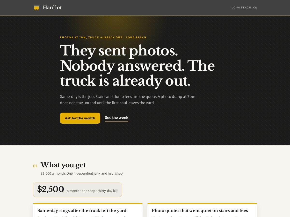 Landing-page snapshot of haullot.com