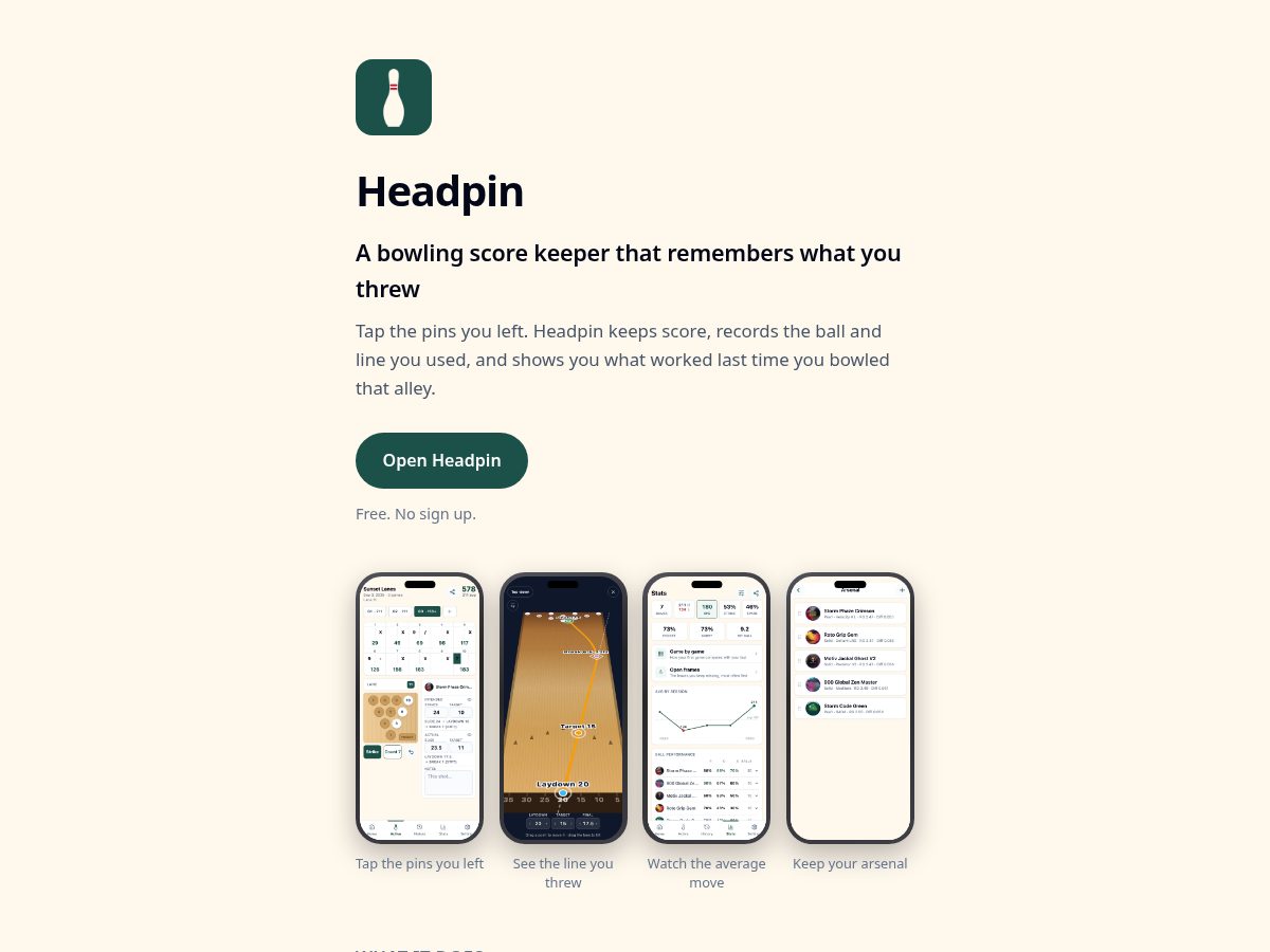 Landing-page snapshot of headpin.app
