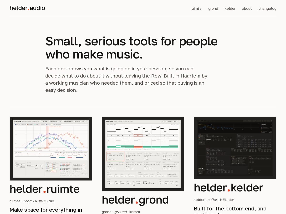 Landing-page snapshot of helderaudio.com