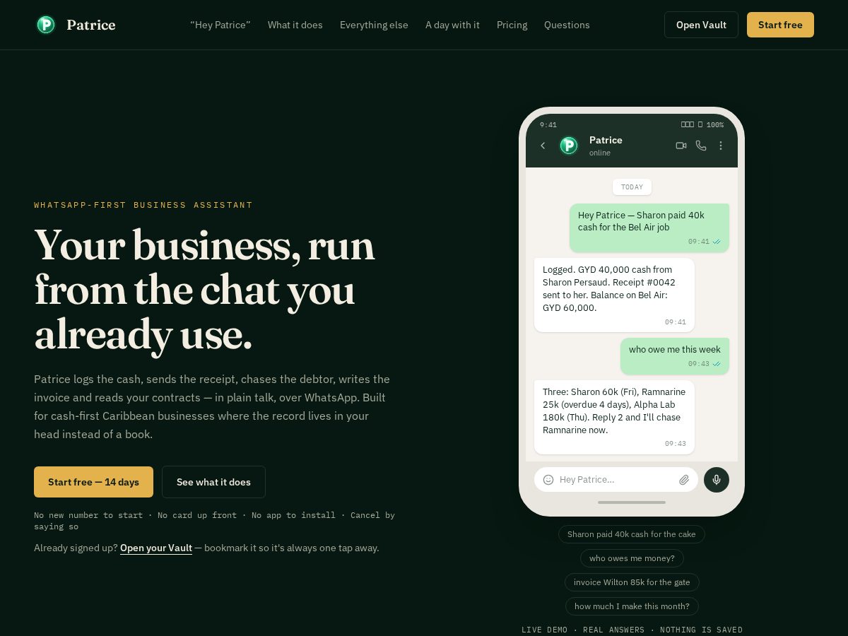 Landing-page snapshot of heypatrice.com