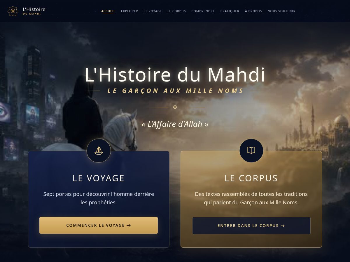 Landing-page snapshot of histoiredumahdi.com