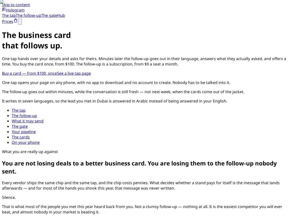 Landing-page snapshot of hologram2.com