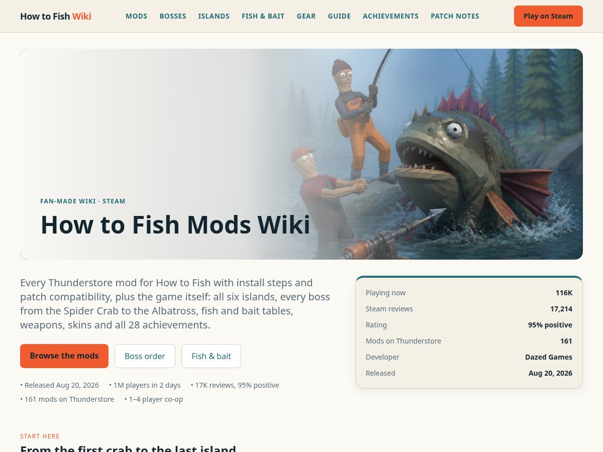 Landing-page snapshot of howtofishmods.wiki