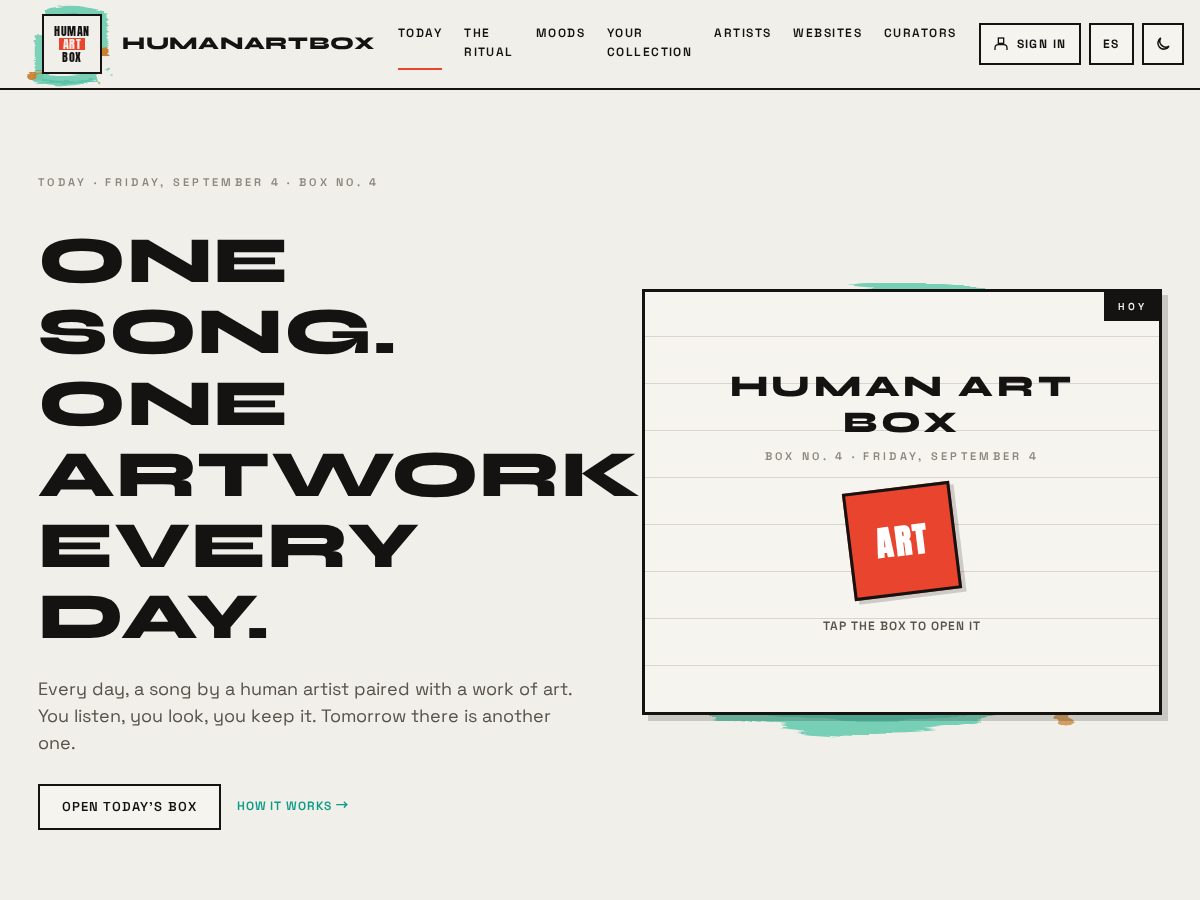 Landing-page snapshot of humanartbox.com