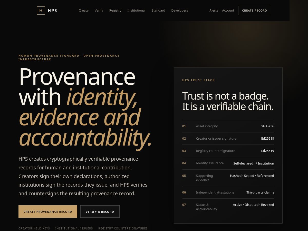 Landing-page snapshot of humanprovenancestandard.org