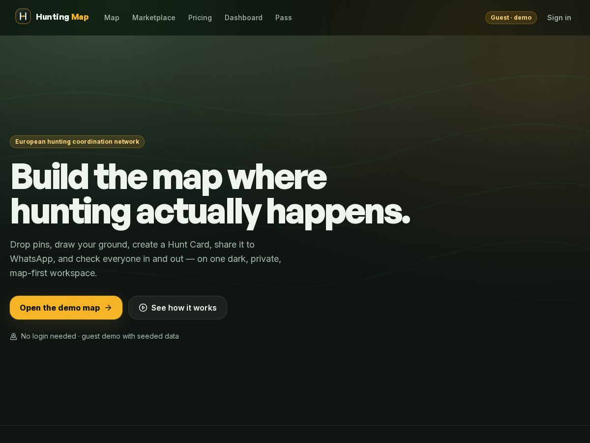 Landing-page snapshot of huntingmap.app