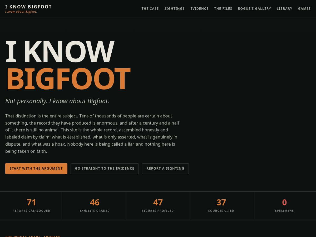 Landing-page snapshot of iknowbigfoot.com